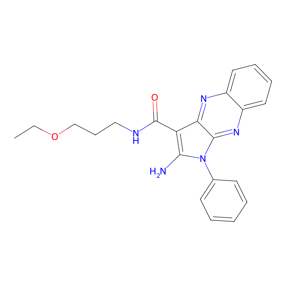 2-amino-N-(3-ethoxypropyl)-1-phenyl-1H-pyrrolo[2,3-b]quinoxaline-3-carboxamide molecular structure, CAS 371116-80-2