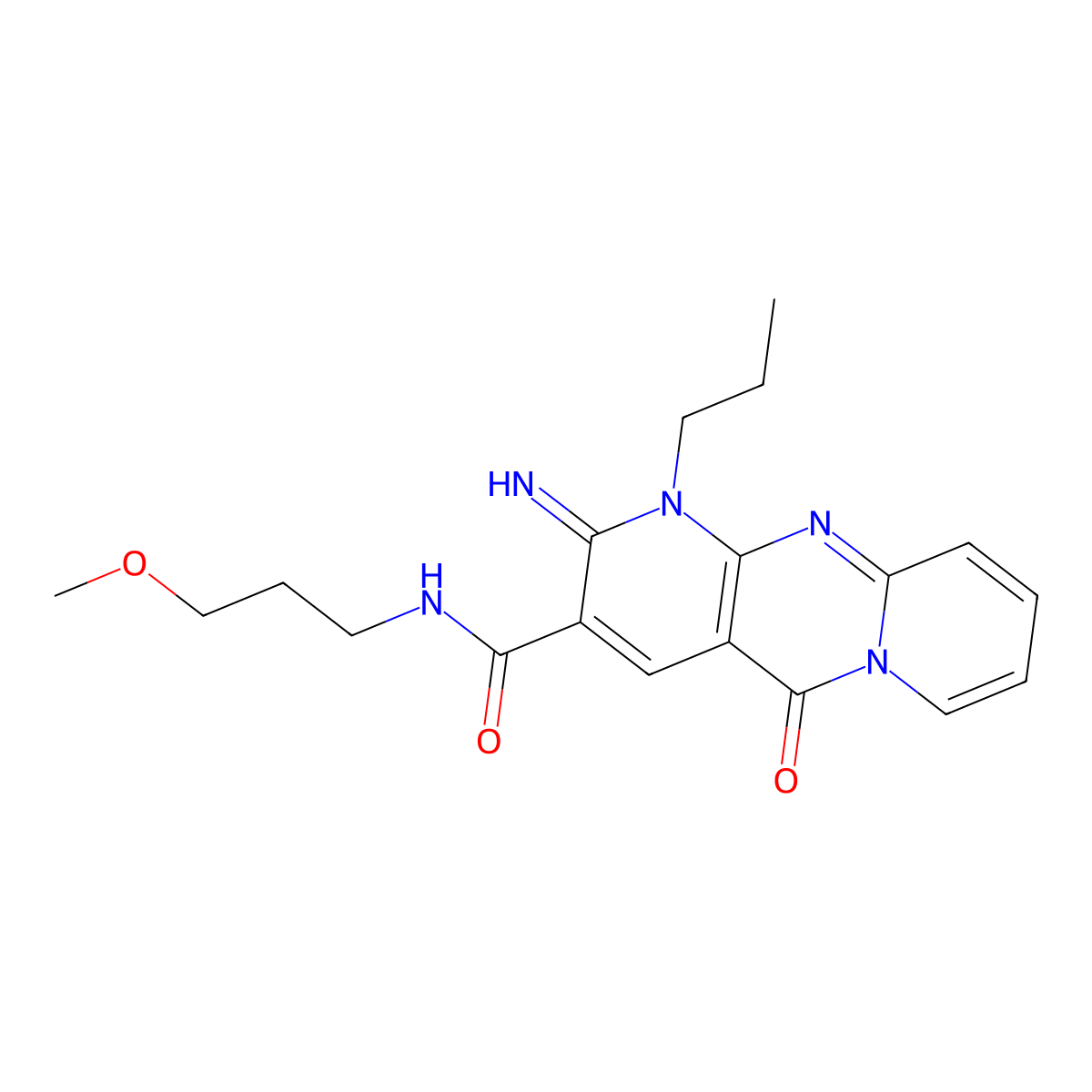 2-Imino-N-(3-methoxypropyl)-5-oxo-1-propyl-1,5-dihydro-2H-dipyrido[1,2-A:2,3-D]pyrimidine-3-carboxamide molecular structure, CAS 371116-88-0