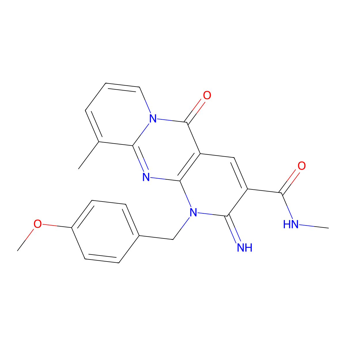 {2-imino-1-[(4-methoxyphenyl)methyl]-10-methyl-5-oxo(1,6-dihydropyridino[2,3-d]pyridino[1,2-a]pyrimidin-3-yl)}-N-methylcarboxamide molecular structure, CAS 371116-98-2