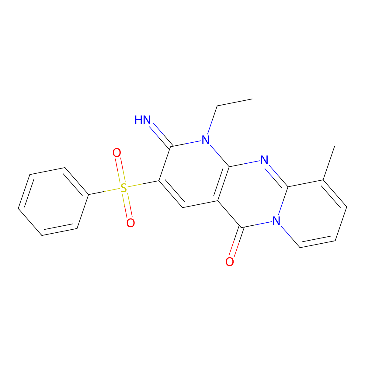 1-Ethyl-2-imino-10-methyl-3-(phenylsulfonyl)-1,2-dihydro-5H-dipyrido[1,2-A:2,3-D]pyrimidin-5-one molecular structure, CAS 371117-01-0