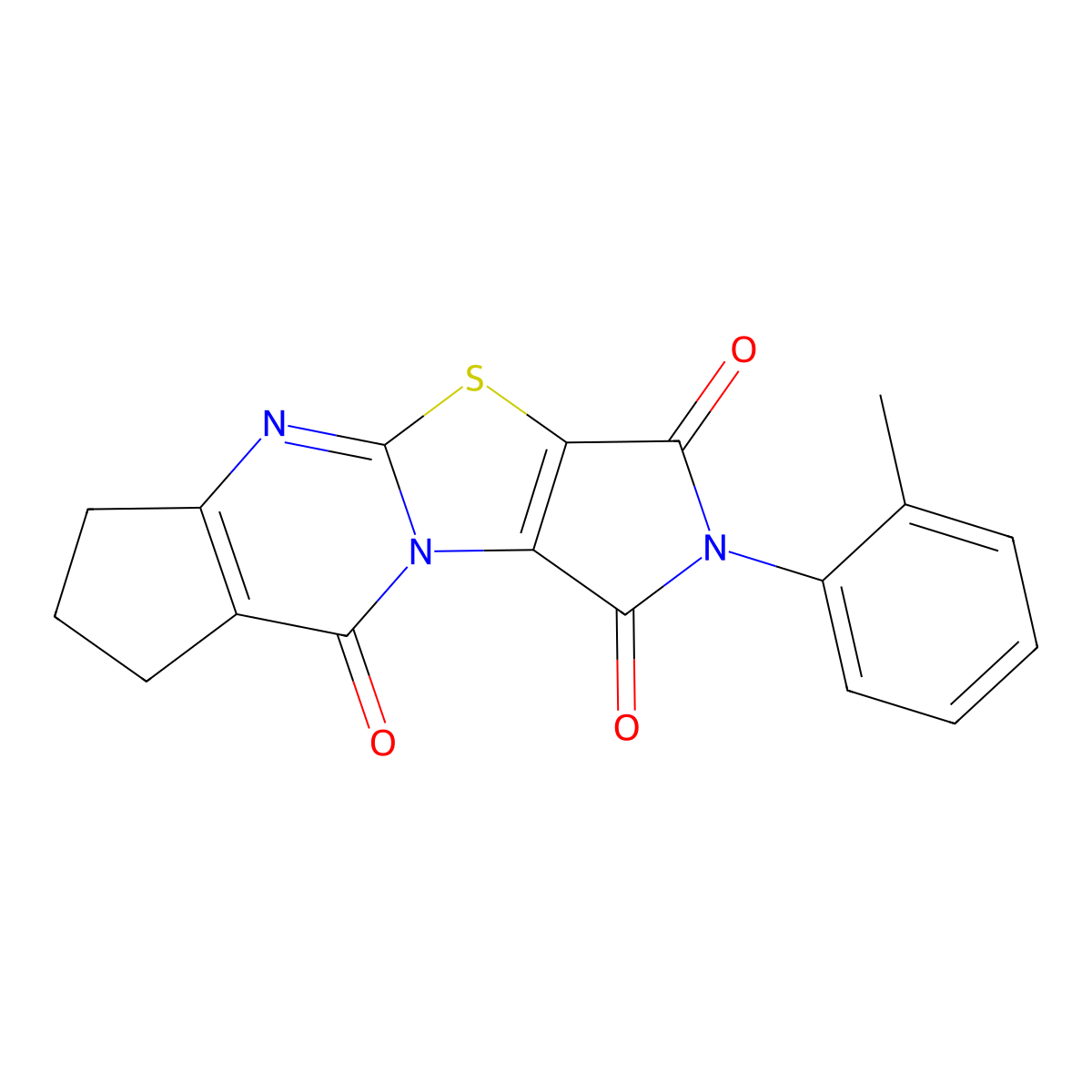 2-(o-tolyl)-7,8-dihydro-1H-cyclopenta[d]pyrrolo[3',4':4,5]thiazolo[3,2-a]pyrimidine-1,3,9(2H,6H)-trione molecular structure, CAS 371117-04-3