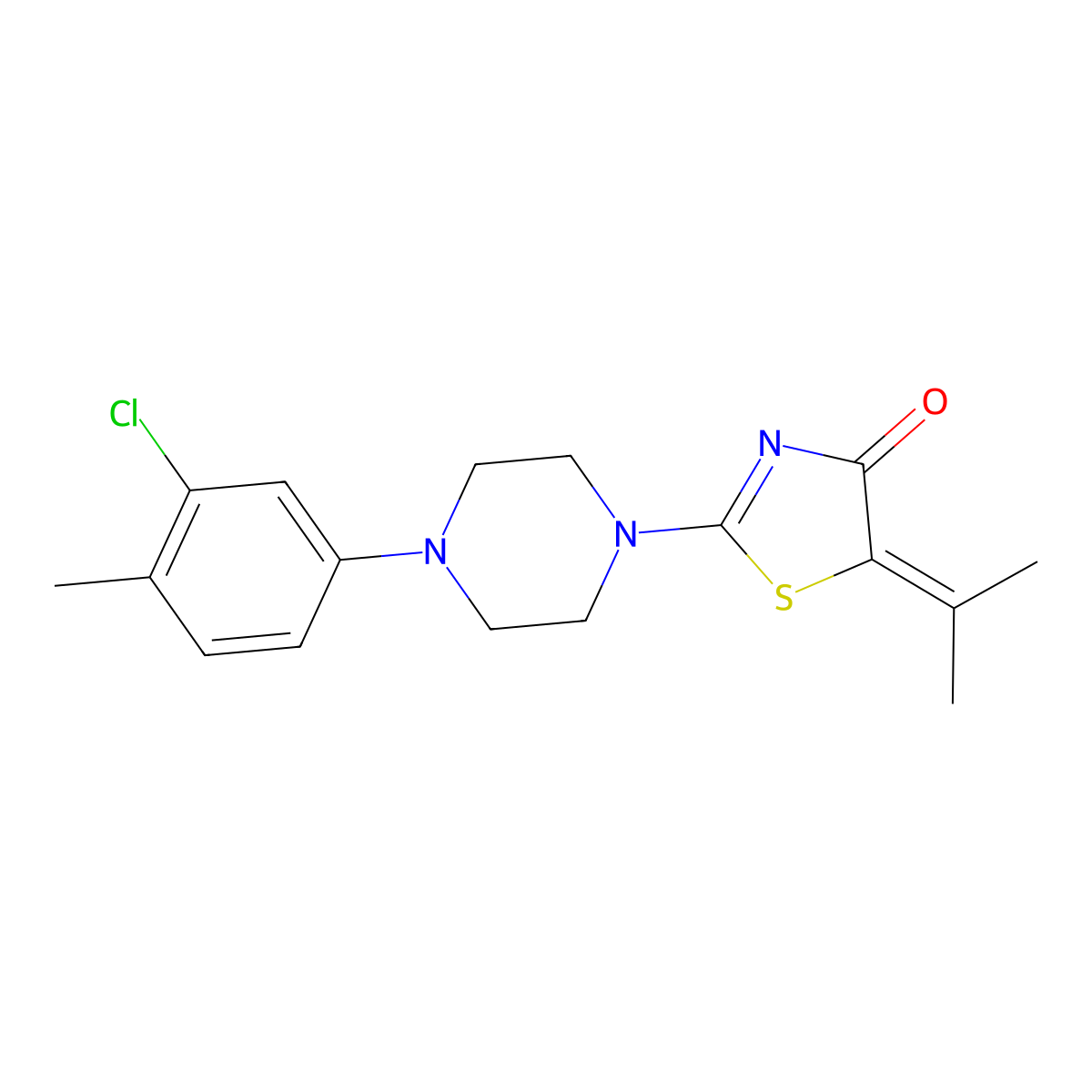 2-(4-(3-chloro-4-methylphenyl)piperazin-1-yl)-5-(propan-2-ylidene)thiazol-4(5H)-one molecular structure, CAS 371117-26-9