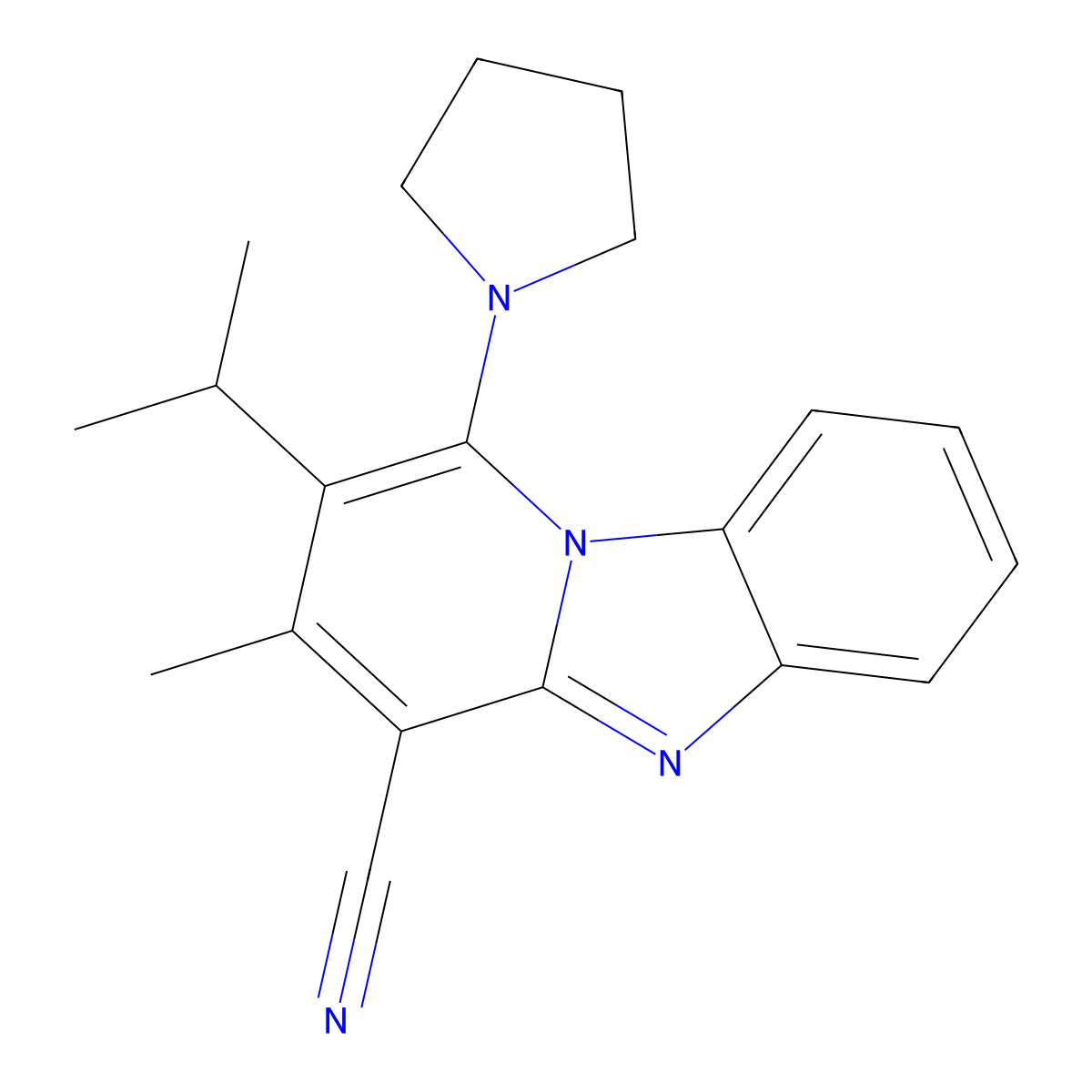 2-Isopropyl-3-methyl-1-(pyrrolidin-1-yl)benzo[4,5]imidazo[1,2-a]pyridine-4-carbonitrile molecular structure, CAS 371117-36-1