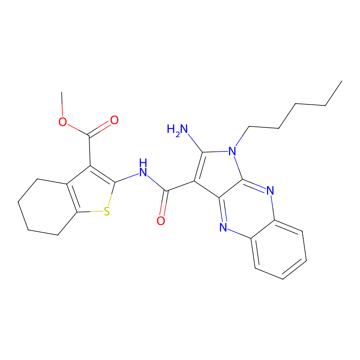 methyl 2-{[(2-amino-1-pentyl-1H-pyrrolo[2,3-b]quinoxalin-3-yl)carbonyl]amino}-4,5,6,7-tetrahydro-1-benzothiophene-3-carboxylate molecular structure, CAS 371117-61-2