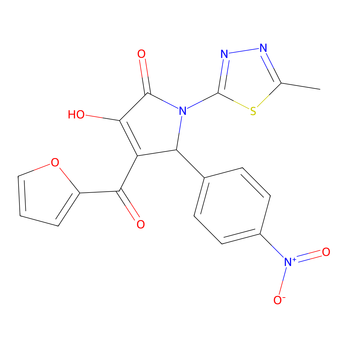 4-(2-Furoyl)-3-hydroxy-1-(5-methyl-1,3,4-thiadiazol-2-YL)-5-(4-nitrophenyl)-1,5-dihydro-2H-pyrrol-2-one molecular structure, CAS 371117-78-1