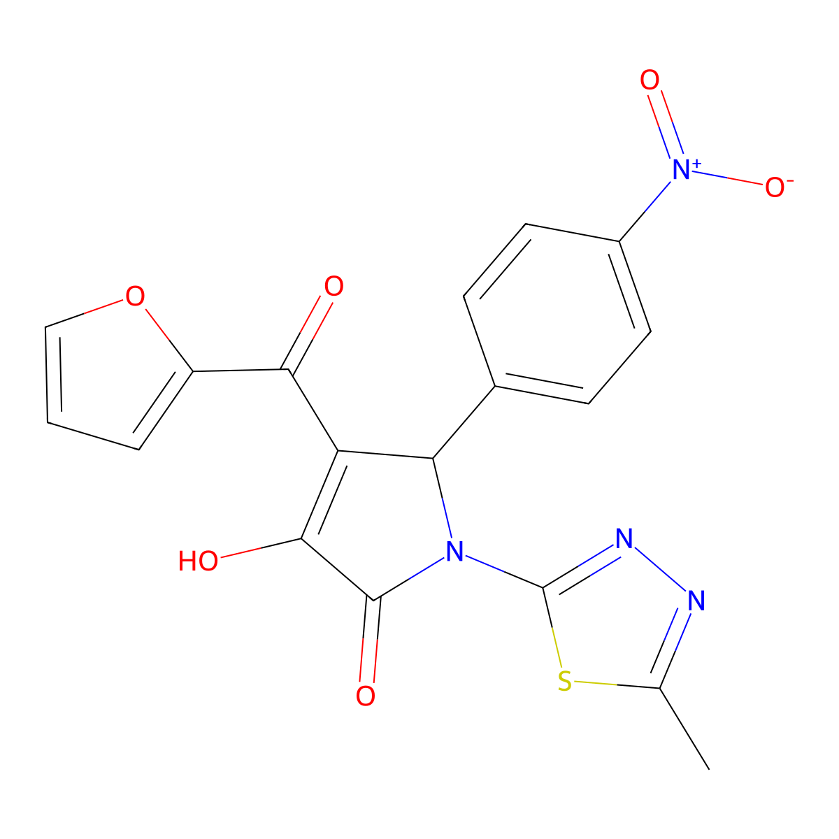 4-(2-Furoyl)-3-hydroxy-1-(5-methyl-1,3,4-thiadiazol-2-YL)-5-(4-nitrophenyl)-1,5-dihydro-2H-pyrrol-2-one molecular structure, CAS 371117-78-1
