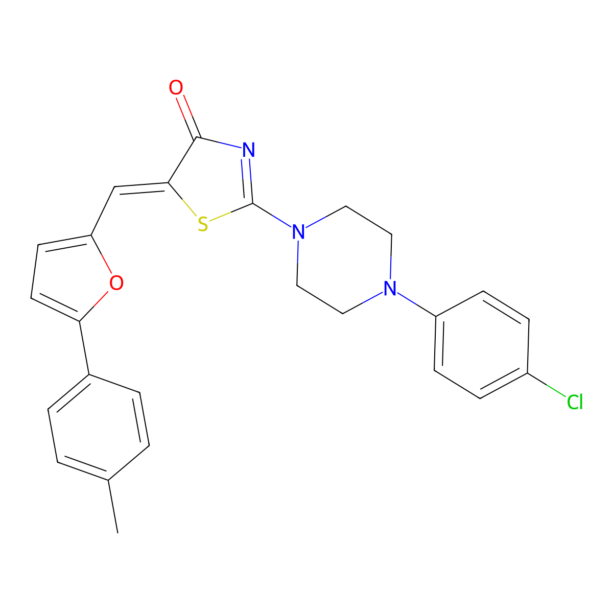 2-[4-(4-Chlorophenyl)-1-piperazinyl]-5-[[5-(4-methylphenyl)-2-furanyl]methylene]-4(5H)-thiazolone molecular structure, CAS 371117-79-2