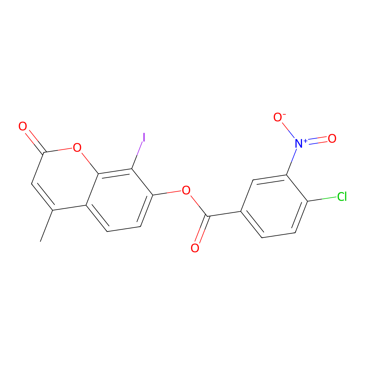 (8-Iodo-4-methyl-2-oxochromen-7-yl) 4-chloro-3-nitrobenzoate molecular structure, CAS 371117-85-0