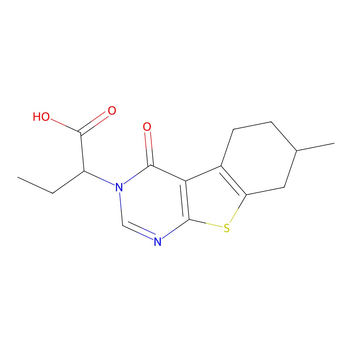 2-(7-Methyl-4-oxo-5,6,7,8-tetrahydro-[1]benzothiolo[2,3-d]pyrimidin-3-yl)butanoic acid molecular structure, CAS 371118-12-6