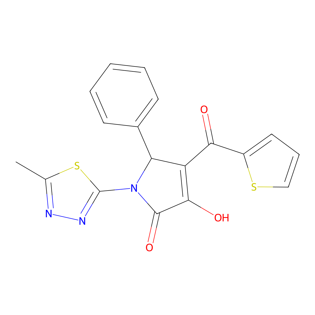 (4E)-4-[hydroxy(thiophen-2-yl)methylidene]-1-(5-methyl-1,3,4-thiadiazol-2-yl)-5-phenylpyrrolidine-2,3-dione molecular structure, CAS 371118-51-3