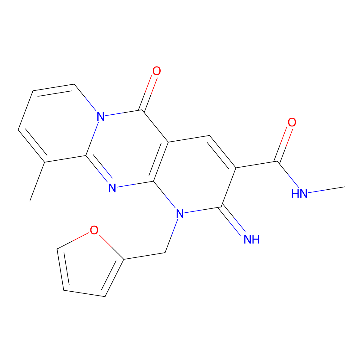 1-(2-Furylmethyl)-2-imino-N,10-dimethyl-5-oxo-1,5-dihydro-2H-dipyrido[1,2-A:2,3-D]pyrimidine-3-carboxamide molecular structure, CAS 371118-64-8