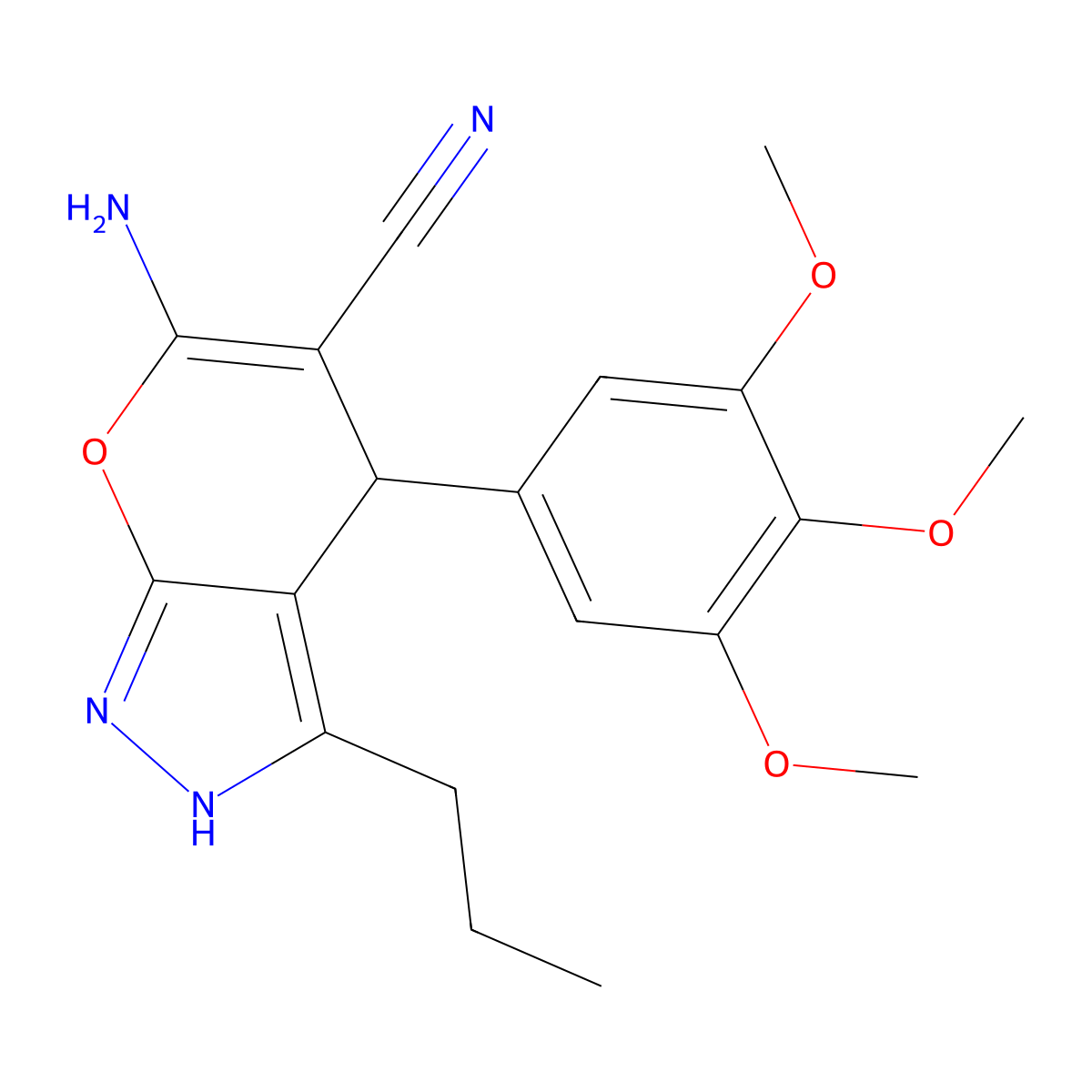6-Amino-3-propyl-4-(3,4,5-trimethoxyphenyl)-1,4-dihydropyrano[2,3-c]pyrazole-5-carbonitrile molecular structure, CAS 371118-74-0