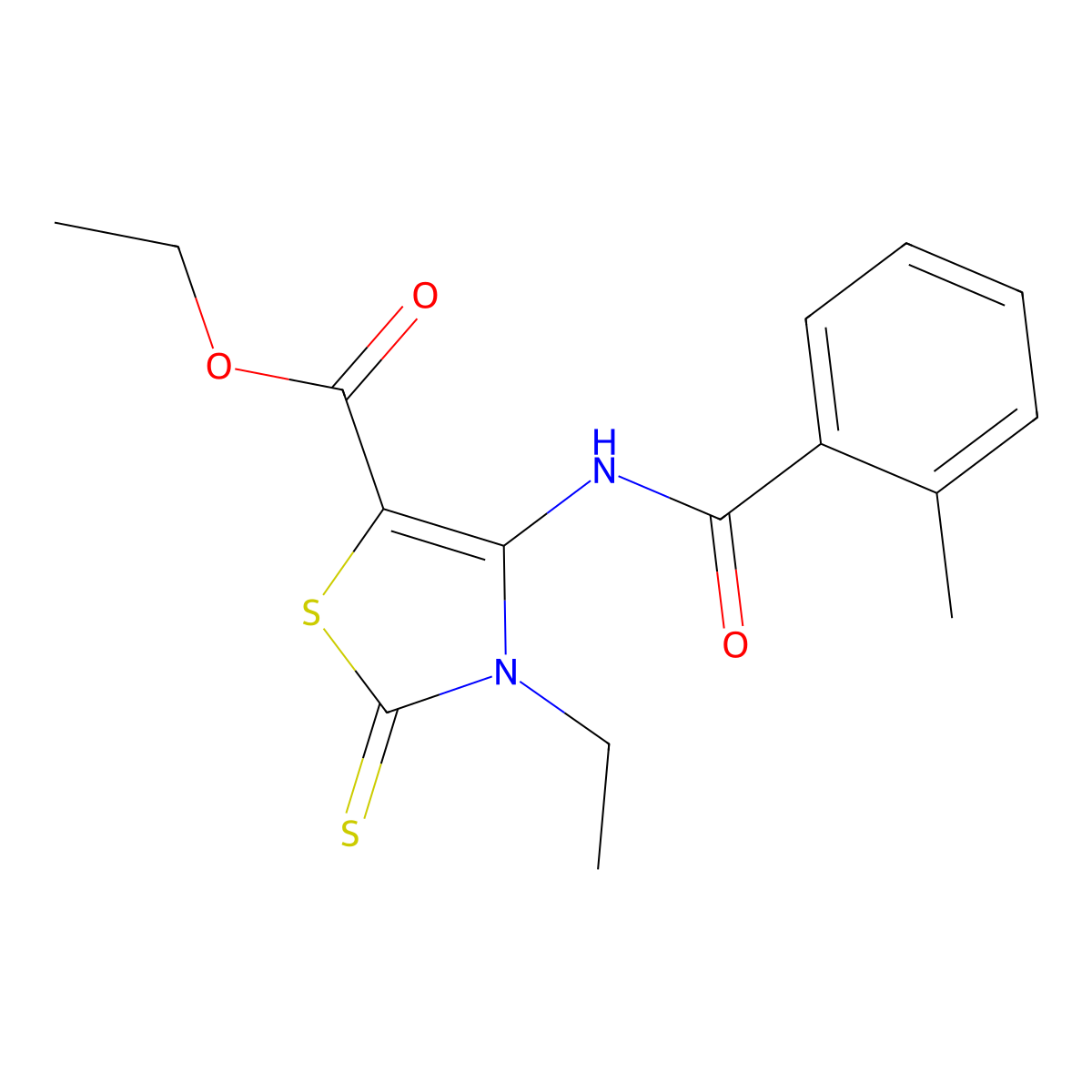 Ethyl 3-ethyl-4-[(2-methylbenzoyl)amino]-2-sulfanylidene-1,3-thiazole-5-carboxylate molecular structure, CAS 371118-77-3