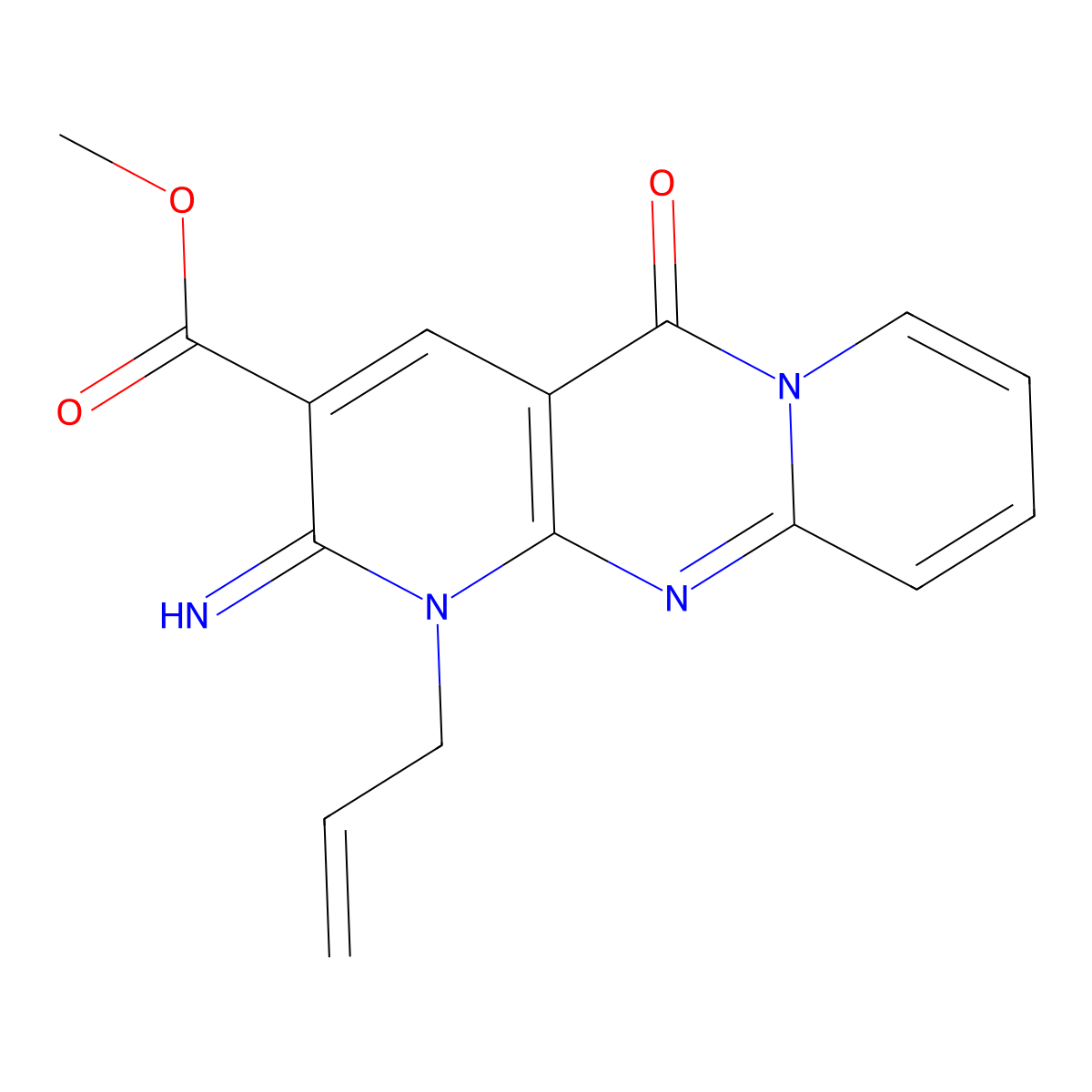 1-Allyl-2-imino-10-oxo-1,10-dihydro-2H-1,9,10a-triazaanthracene-3-carboxylic acid, methyl ester molecular structure, CAS 371118-84-2