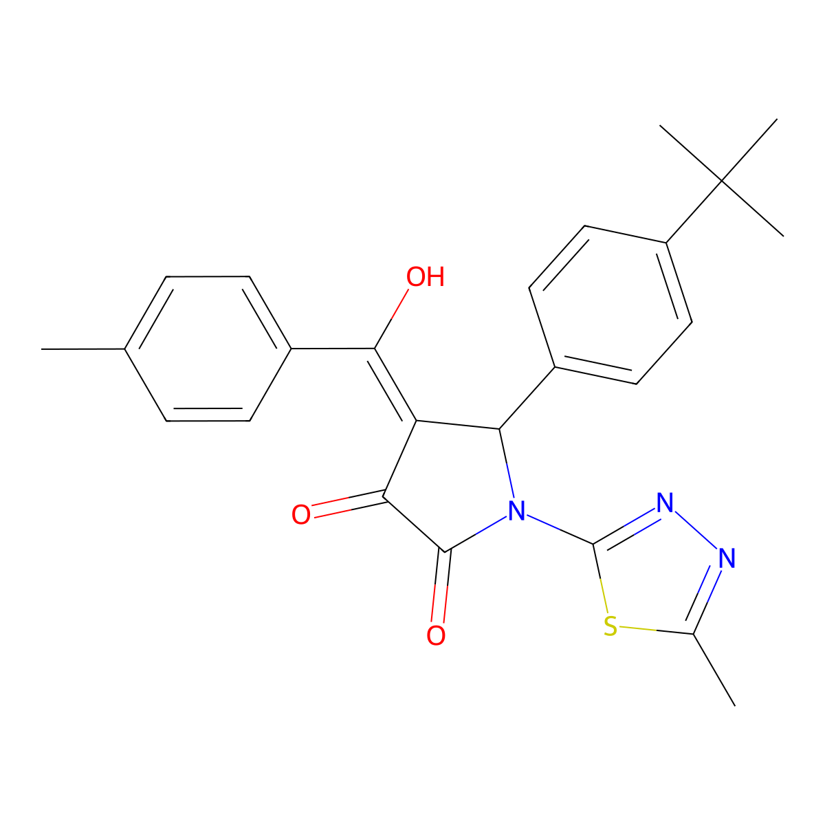 5-(4-tert-butylphenyl)-3-hydroxy-1-(5-methyl-1,3,4-thiadiazol-2-yl)-4-(4-methylbenzoyl)-2,5-dihydro-1H-pyrrol-2-one molecular structure, CAS 371118-98-8