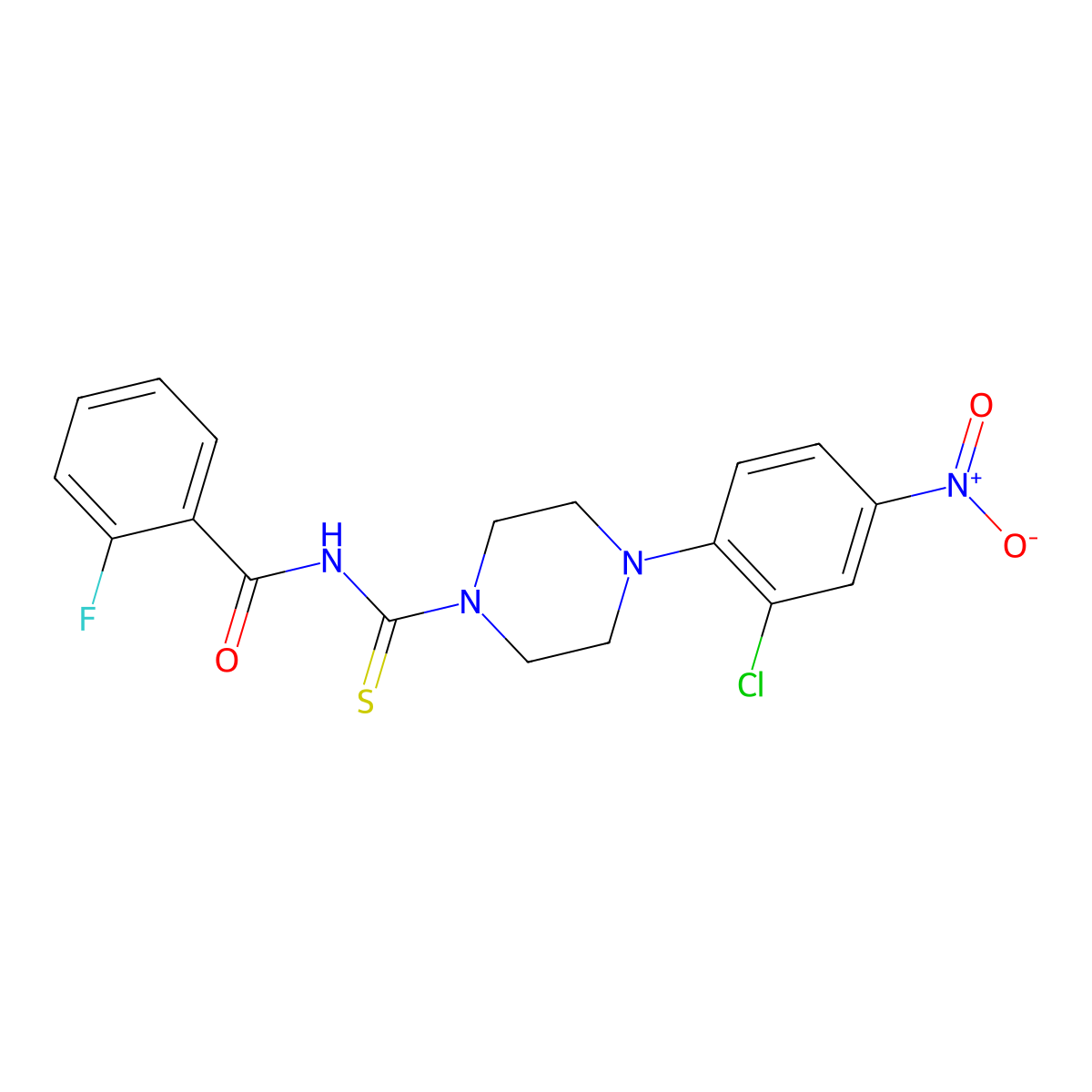 N-[4-(2-chloro-4-nitrophenyl)piperazine-1-carbothioyl]-2-fluorobenzamide molecular structure, CAS 371119-05-0