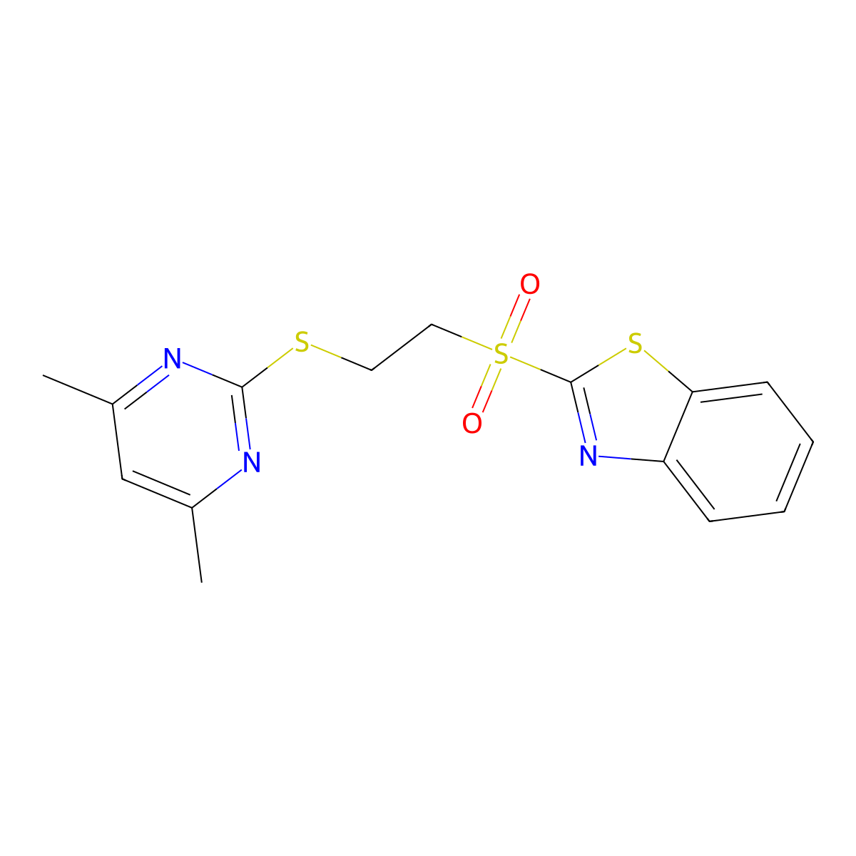 2-((2-((4,6-Dimethylpyrimidin-2-yl)thio)ethyl)sulfonyl)benzo[d]thiazole molecular structure, CAS 371119-16-3