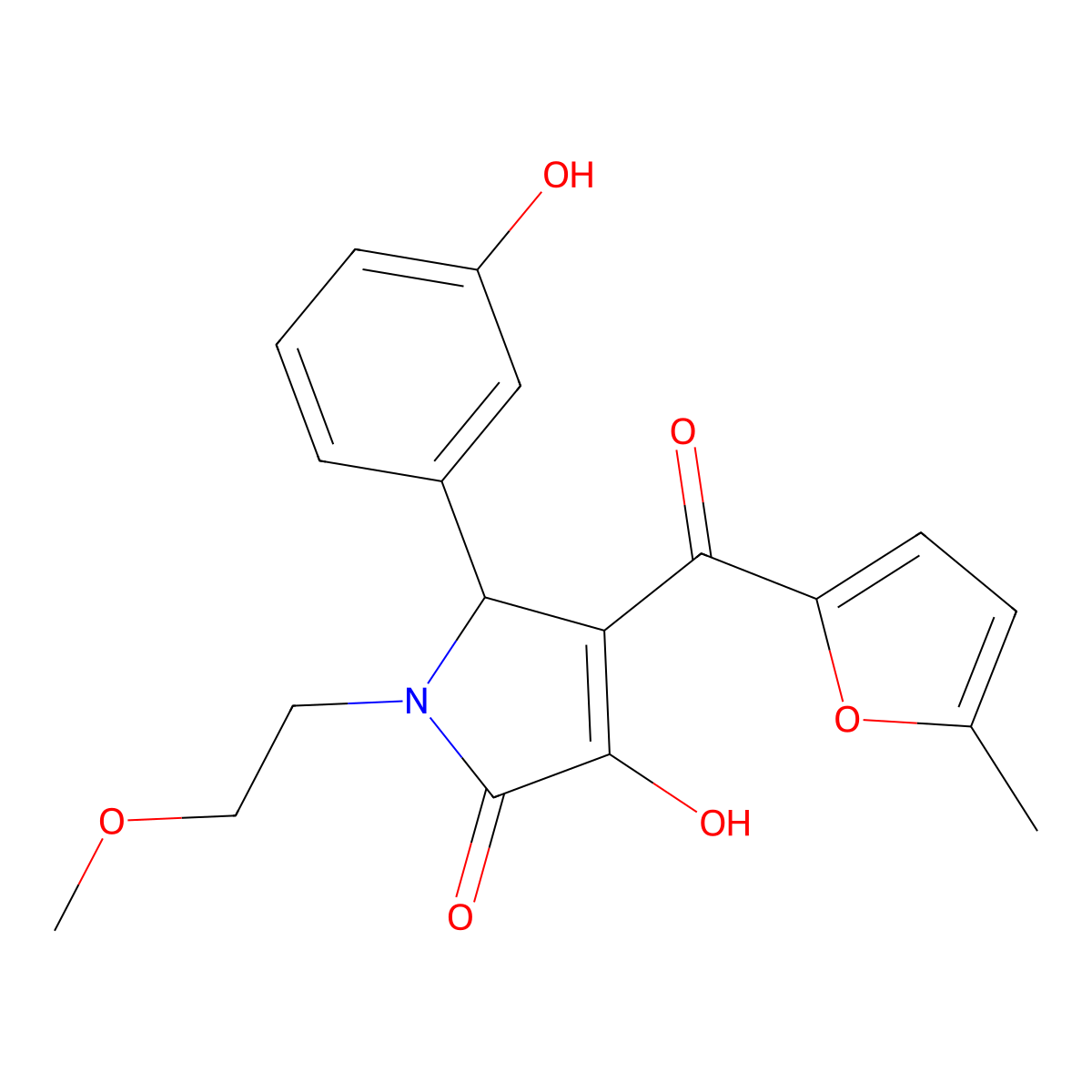 (4E)-4-[hydroxy(5-methylfuran-2-yl)methylidene]-5-(3-hydroxyphenyl)-1-(2-methoxyethyl)pyrrolidine-2,3-dione molecular structure, CAS 371119-18-5