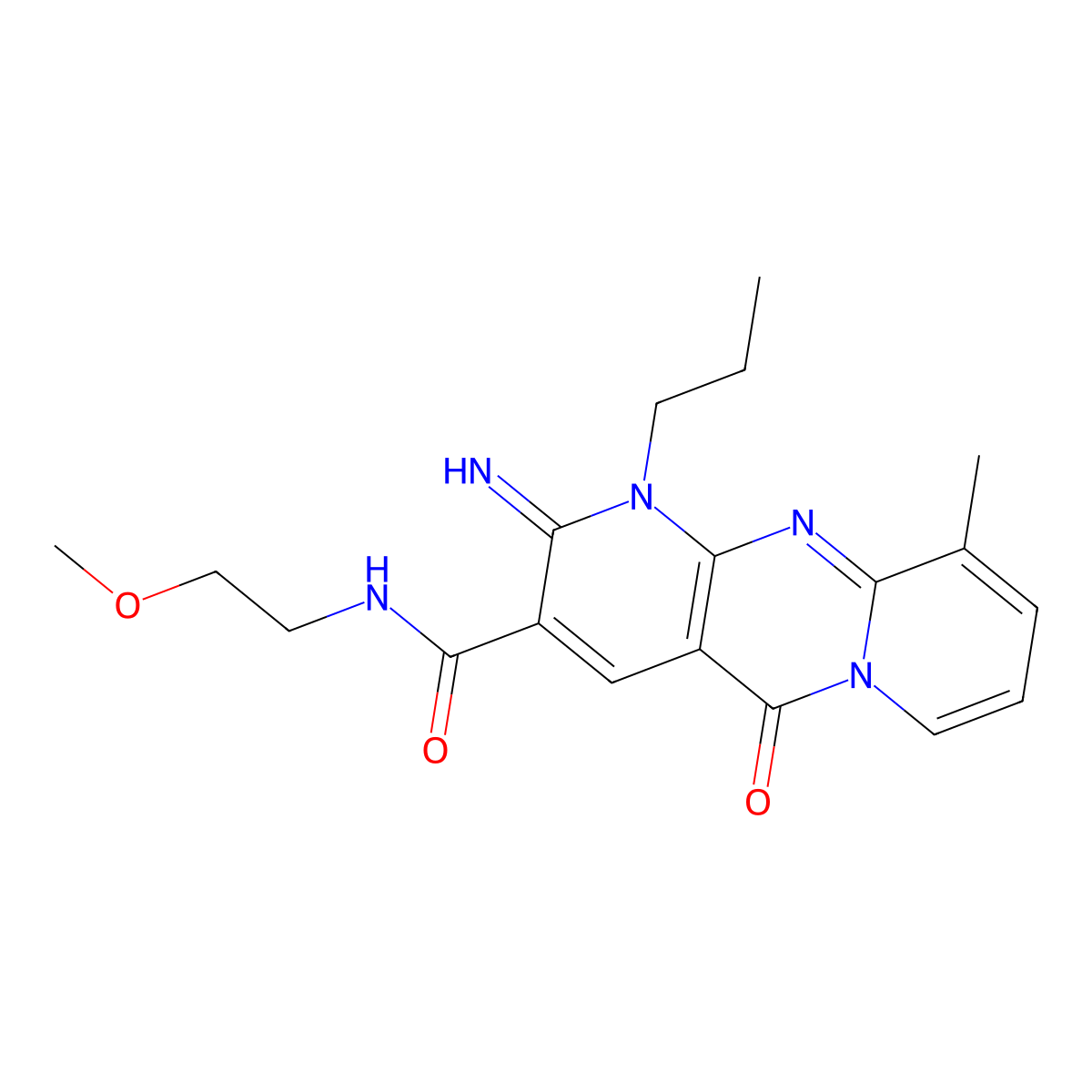 2-imino-N-(2-methoxyethyl)-10-methyl-5-oxo-1-propyl-2,5-dihydro-1H-dipyrido[1,2-a:2',3'-d]pyrimidine-3-carboxamide molecular structure, CAS 371119-46-9