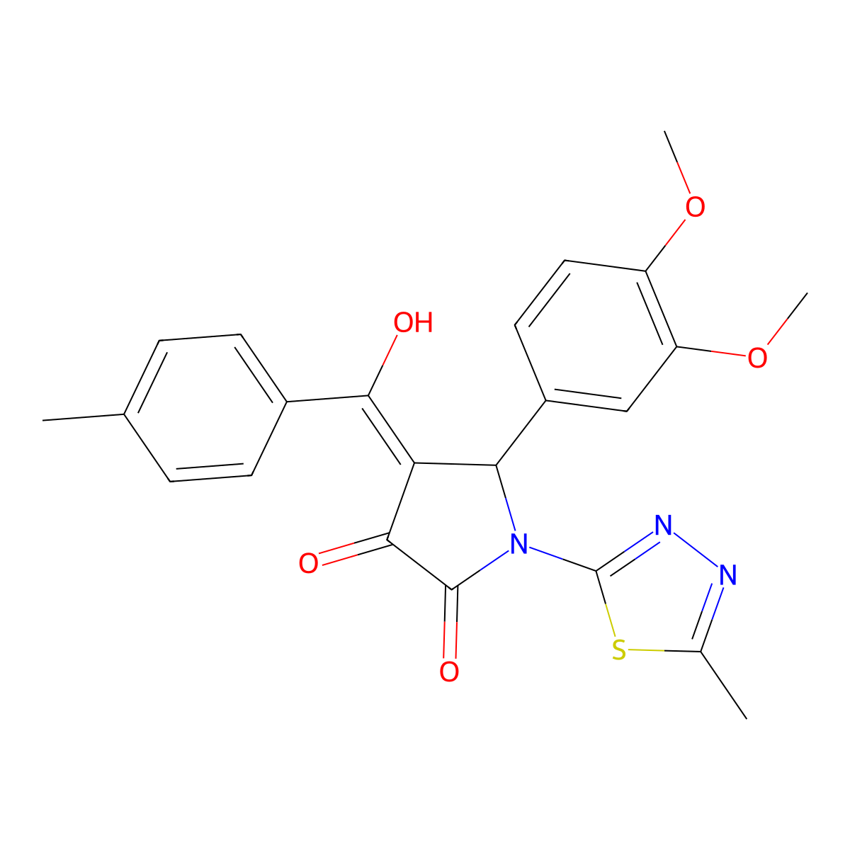 5-(3,4-Dimethoxyphenyl)-4-[hydroxy-(4-methylphenyl)methylidene]-1-(5-methyl-1,3,4-thiadiazol-2-yl)pyrrolidine-2,3-dione molecular structure, CAS 371119-47-0