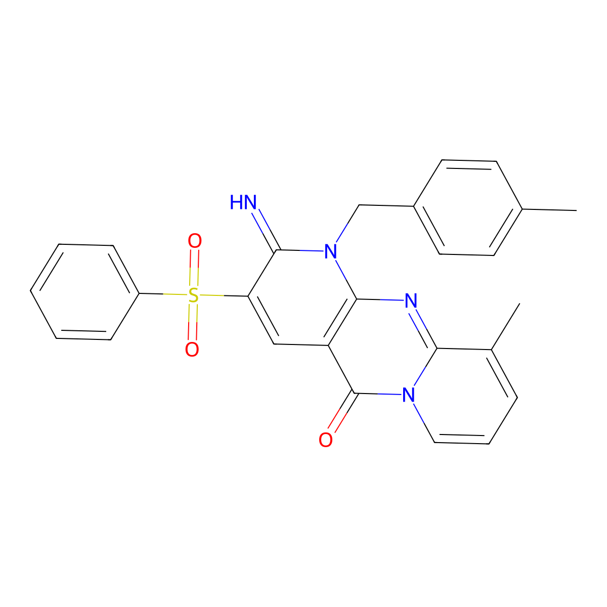 2-Imino-10-methyl-1-[(4-methylphenyl)methyl]-3-(phenylsulfonyl)-1,6-dihydropyr idino[2,3-d]pyridino[1,2-a]pyrimidin-5-one molecular structure, CAS 371119-97-0
