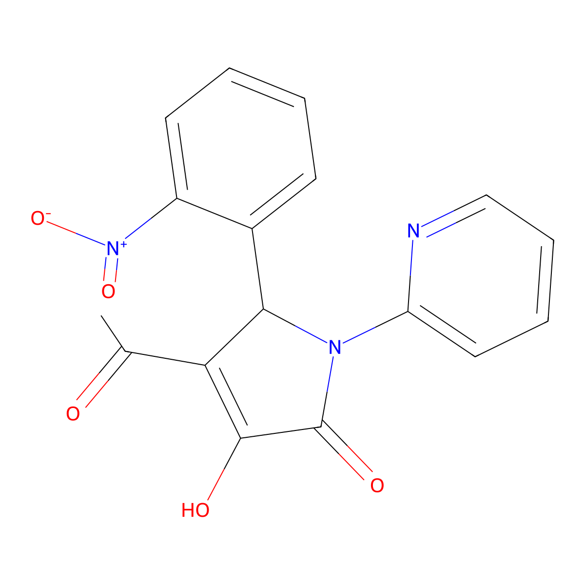 3-acetyl-4-hydroxy-2-(2-nitrophenyl)-1-pyridin-2-yl-2H-pyrrol-5-one molecular structure, CAS 371119-98-1