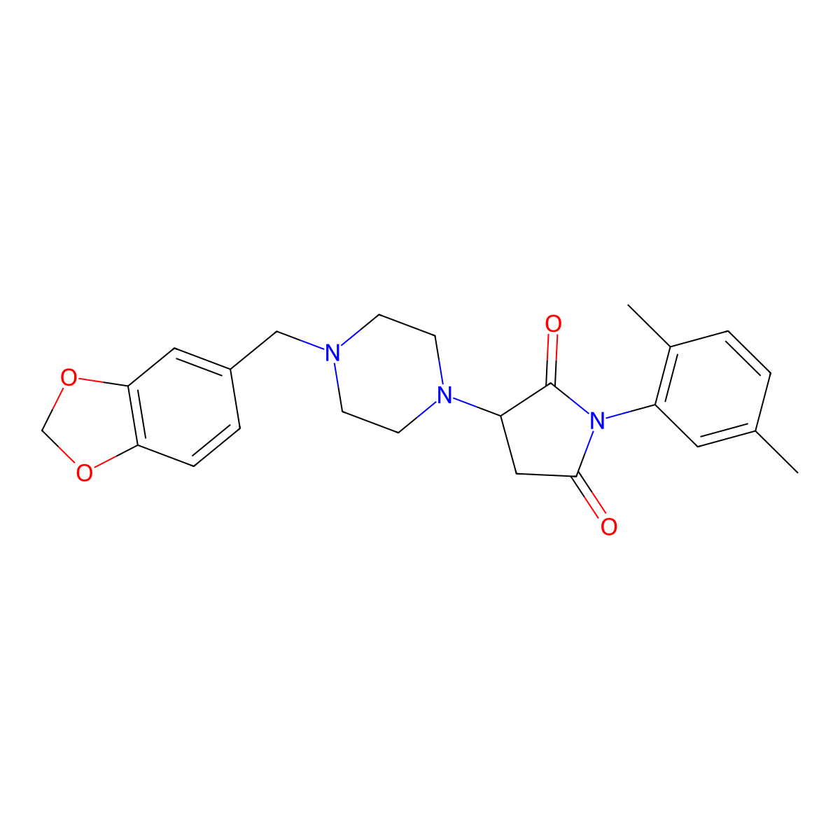 3-[4-(1,3-Benzodioxol-5-ylmethyl)piperazin-1-yl]-1-(2,5-dimethylphenyl)pyrrolidine-2,5-dione molecular structure, CAS 371120-07-9
