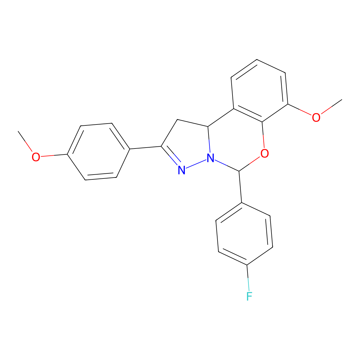 5-(4-Fluorophenyl)-7-methoxy-2-(4-methoxyphenyl)-1,10b-dihydropyrazolo[1,5-c][1,3]benzoxazine molecular structure, CAS 371120-37-5