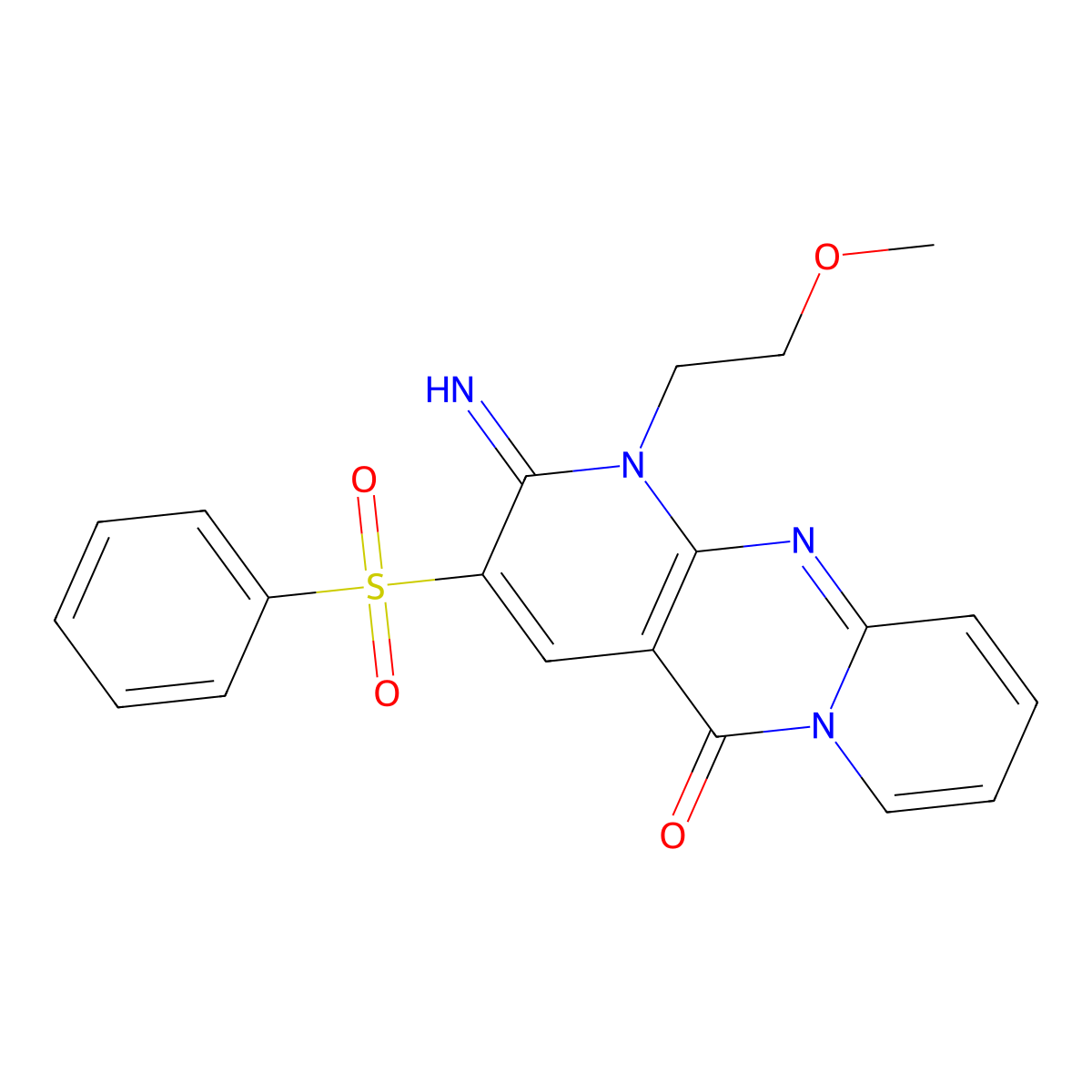 2-imino-1-(2-methoxyethyl)-3-(phenylsulfonyl)-1,2-dihydro-5H-dipyrido[1,2-a:2',3'-d]pyrimidin-5-one molecular structure, CAS 371120-42-2