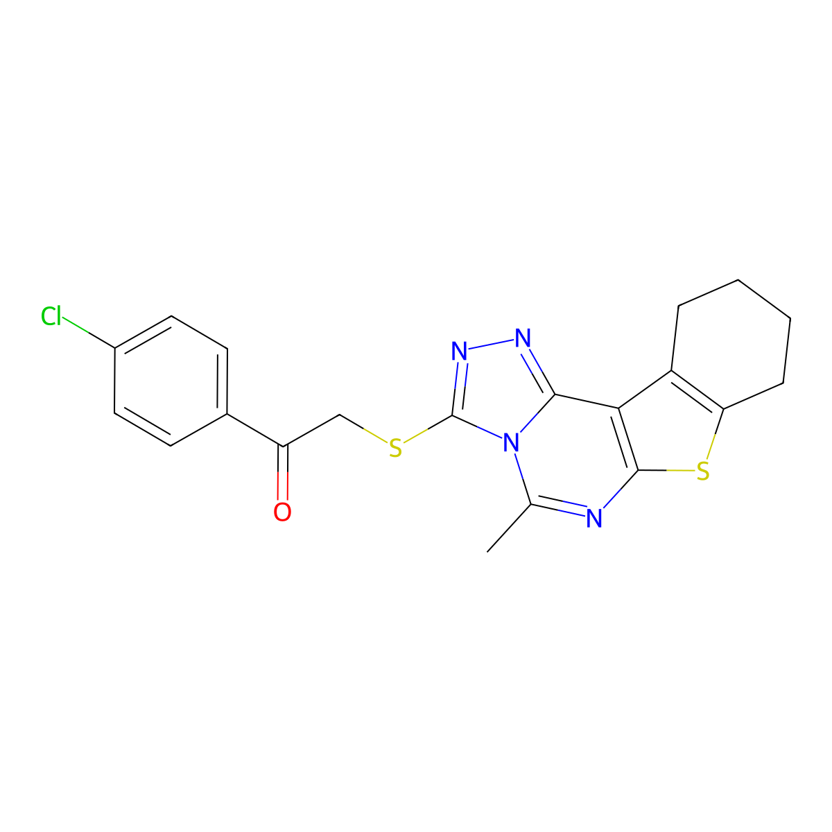1-(4-Chlorophenyl)-2-((5-methyl-8,9,10,11-tetrahydrobenzo[4,5]thieno[3,2-e][1,2,4]triazolo[4,3-c]pyrimidin-3-yl)thio)ethanone molecular structure, CAS 371120-52-4