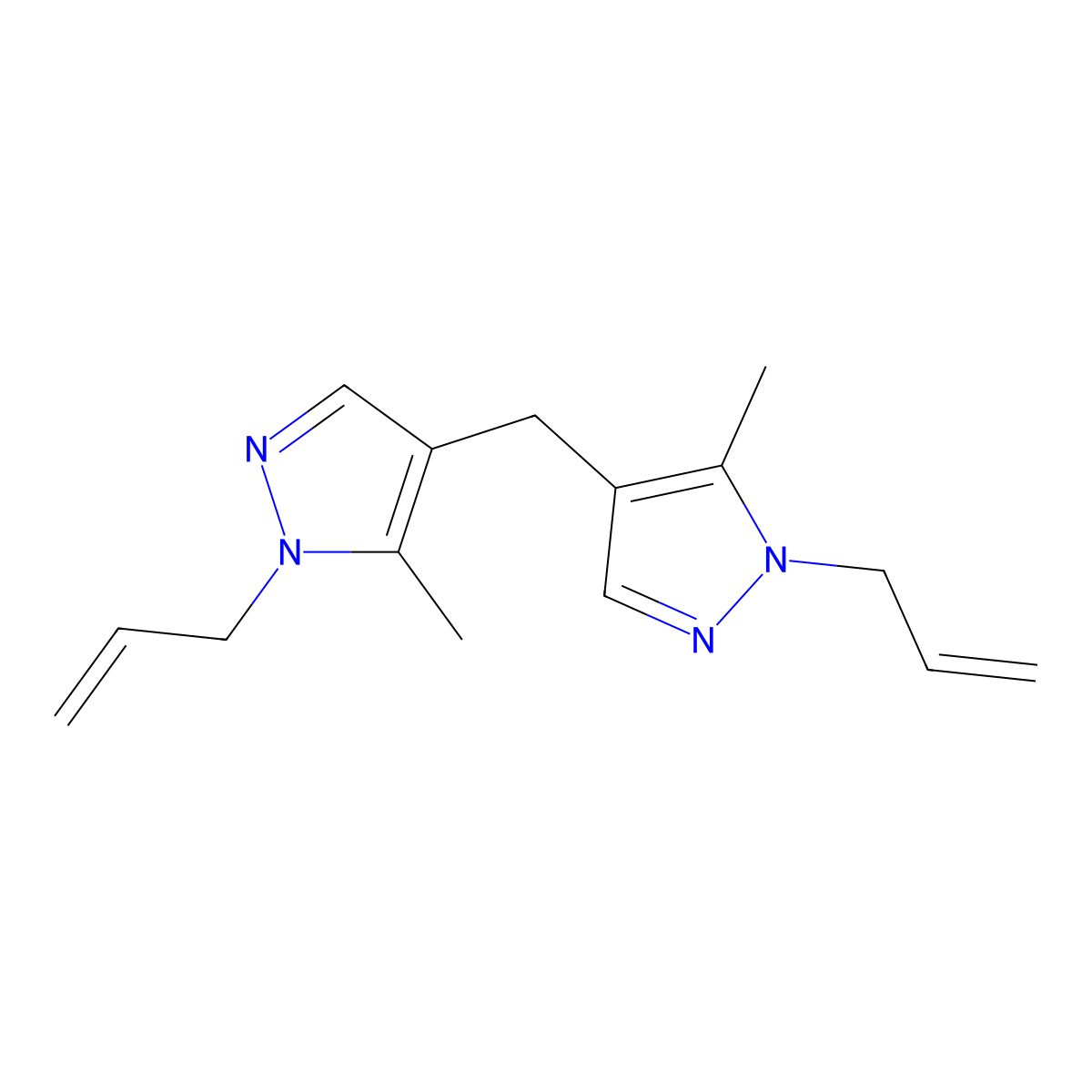 5-Methyl-4-[(5-methyl-1-prop-2-enylpyrazol-4-yl)methyl]-1-prop-2-enylpyrazole molecular structure, CAS 371123-69-2