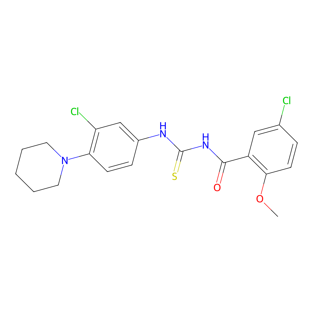 5-chloro-N-[(3-chloro-4-piperidin-1-ylphenyl)carbamothioyl]-2-methoxybenzamide molecular structure, CAS 371123-70-5