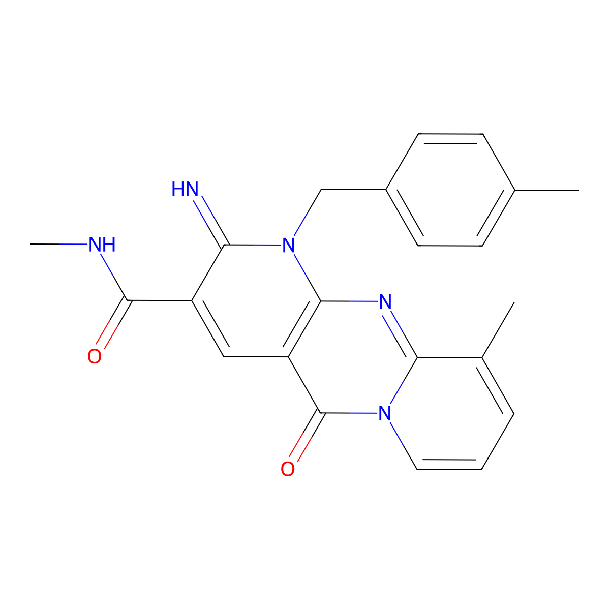 {2-imino-10-methyl-1-[(4-methylphenyl)methyl]-5-oxo(1,6-dihydropyridino[2,3-d] pyridino[1,2-a]pyrimidin-3-yl)}-N-methylcarboxamide molecular structure, CAS 371123-77-2
