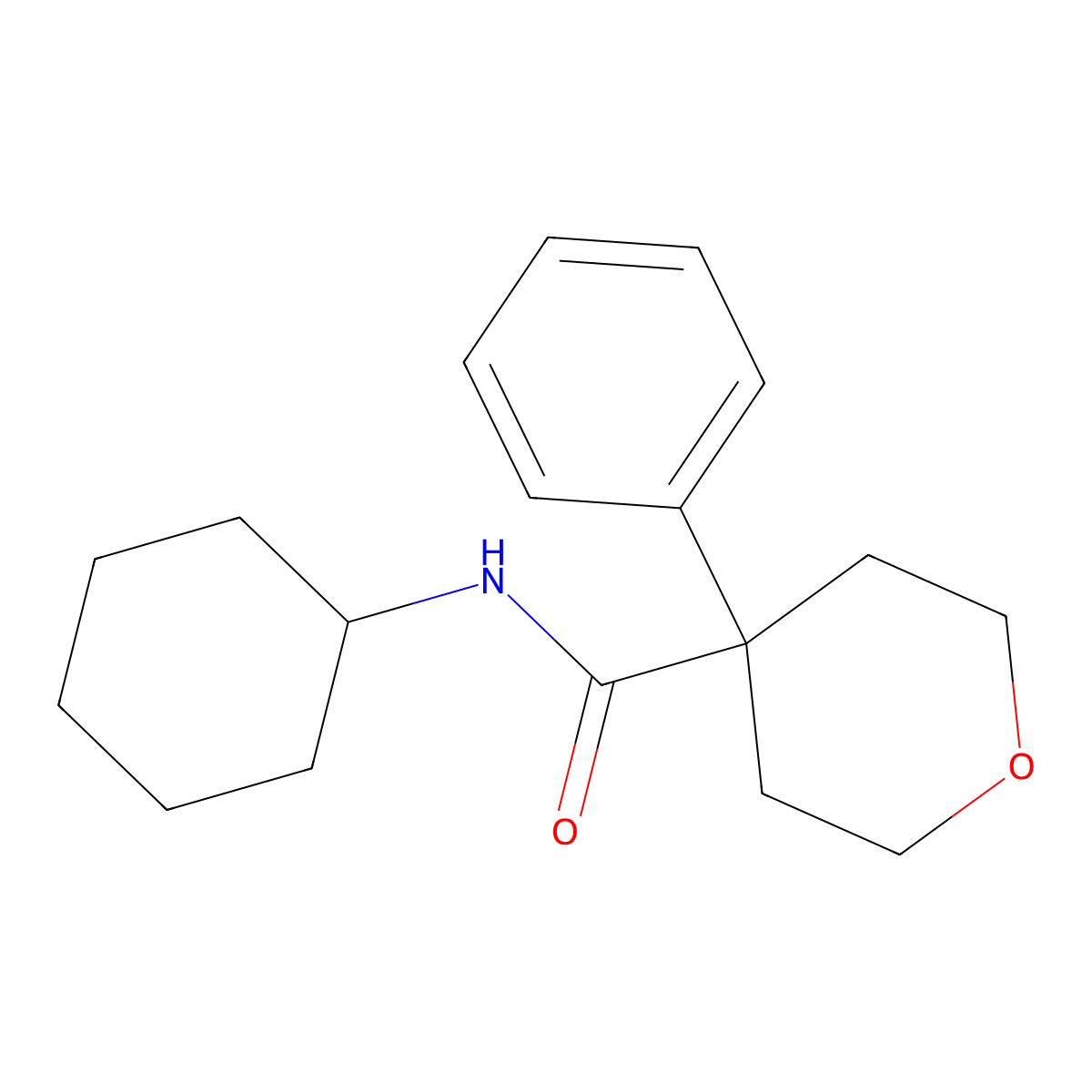 N-cyclohexyl-4-phenyloxane-4-carboxamide molecular structure, CAS 371124-21-9