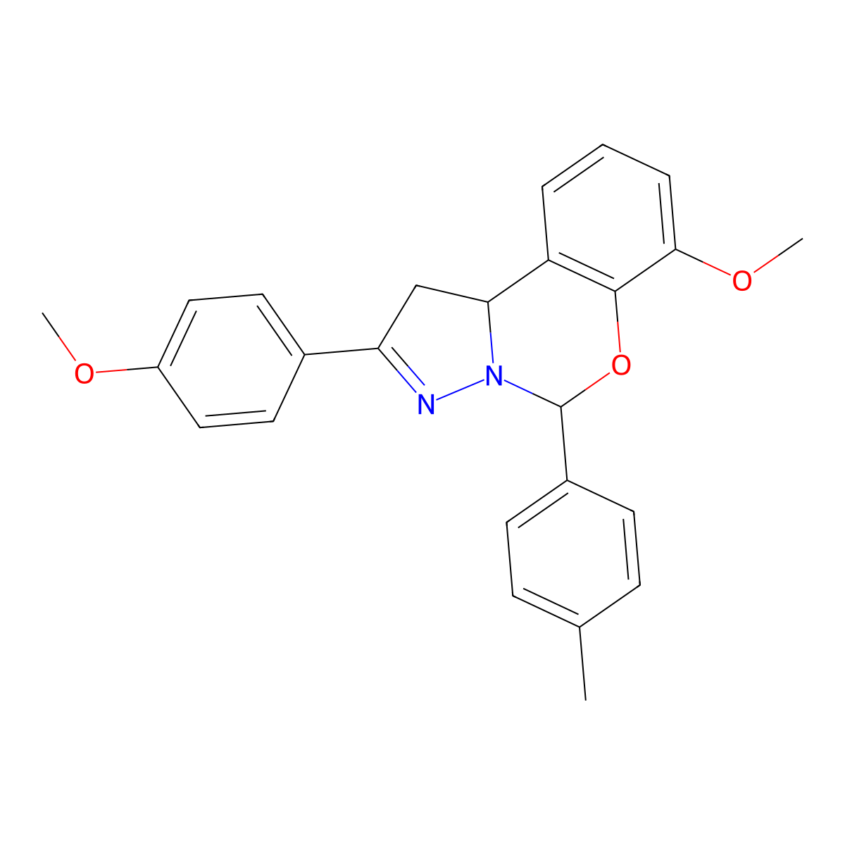 7-Methoxy-2-(4-methoxyphenyl)-5-(4-methylphenyl)-1,10b-dihydropyrazolo[1,5-c][1,3]benzoxazine molecular structure, CAS 371124-43-5