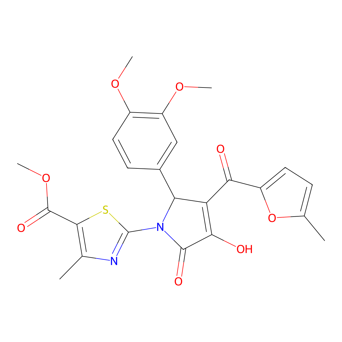 methyl 2-{(3E)-2-(3,4-dimethoxyphenyl)-3-[hydroxy(5-methylfuran-2-yl)methylidene]-4,5-dioxopyrrolidin-1-yl}-4-methyl-1,3-thiazole-5-carboxylate molecular structure, CAS 371124-48-0