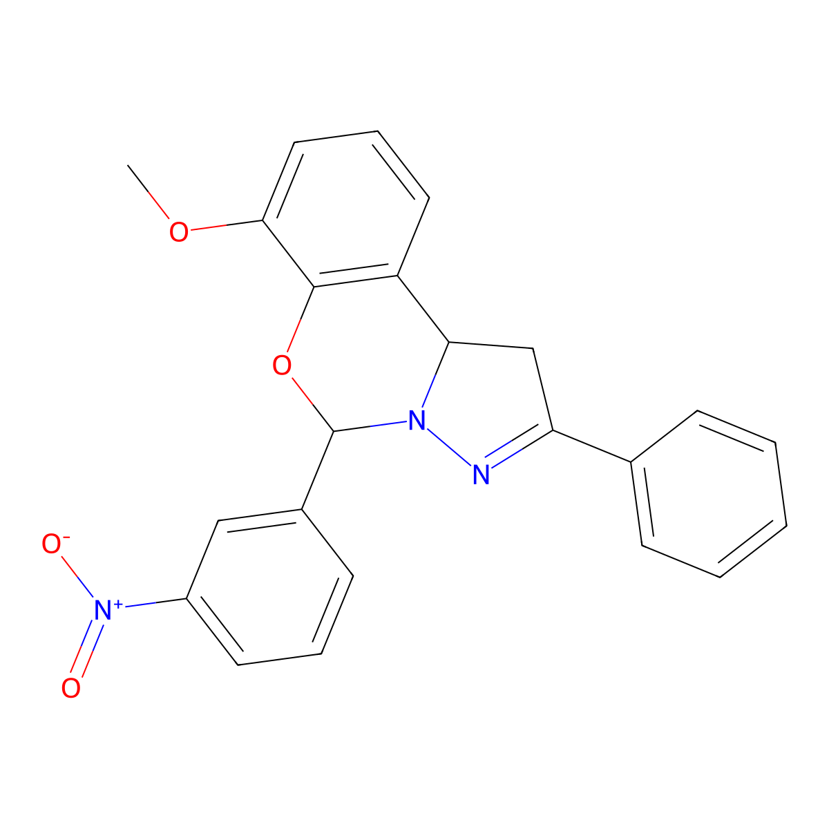 7-Methoxy-5-(3-nitrophenyl)-2-phenyl-1,10b-dihydropyrazolo[1,5-c][1,3]benzoxazine molecular structure, CAS 371124-72-0