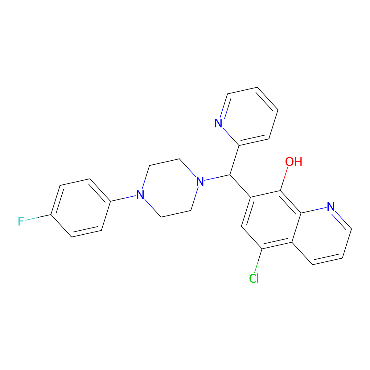 5-Chloro-7-((4-(4-fluorophenyl)piperazin-1-yl)(pyridin-2-yl)methyl)quinolin-8-ol molecular structure, CAS 371124-79-7