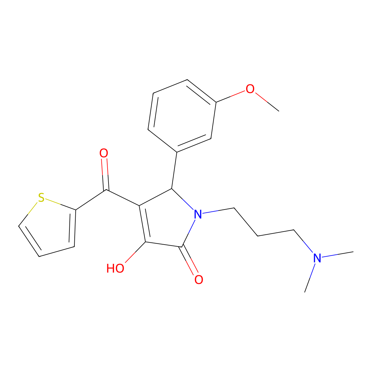 (4E)-1-[3-(dimethylamino)propyl]-4-[hydroxy(thiophen-2-yl)methylidene]-5-(3-methoxyphenyl)pyrrolidine-2,3-dione molecular structure, CAS 371124-96-8