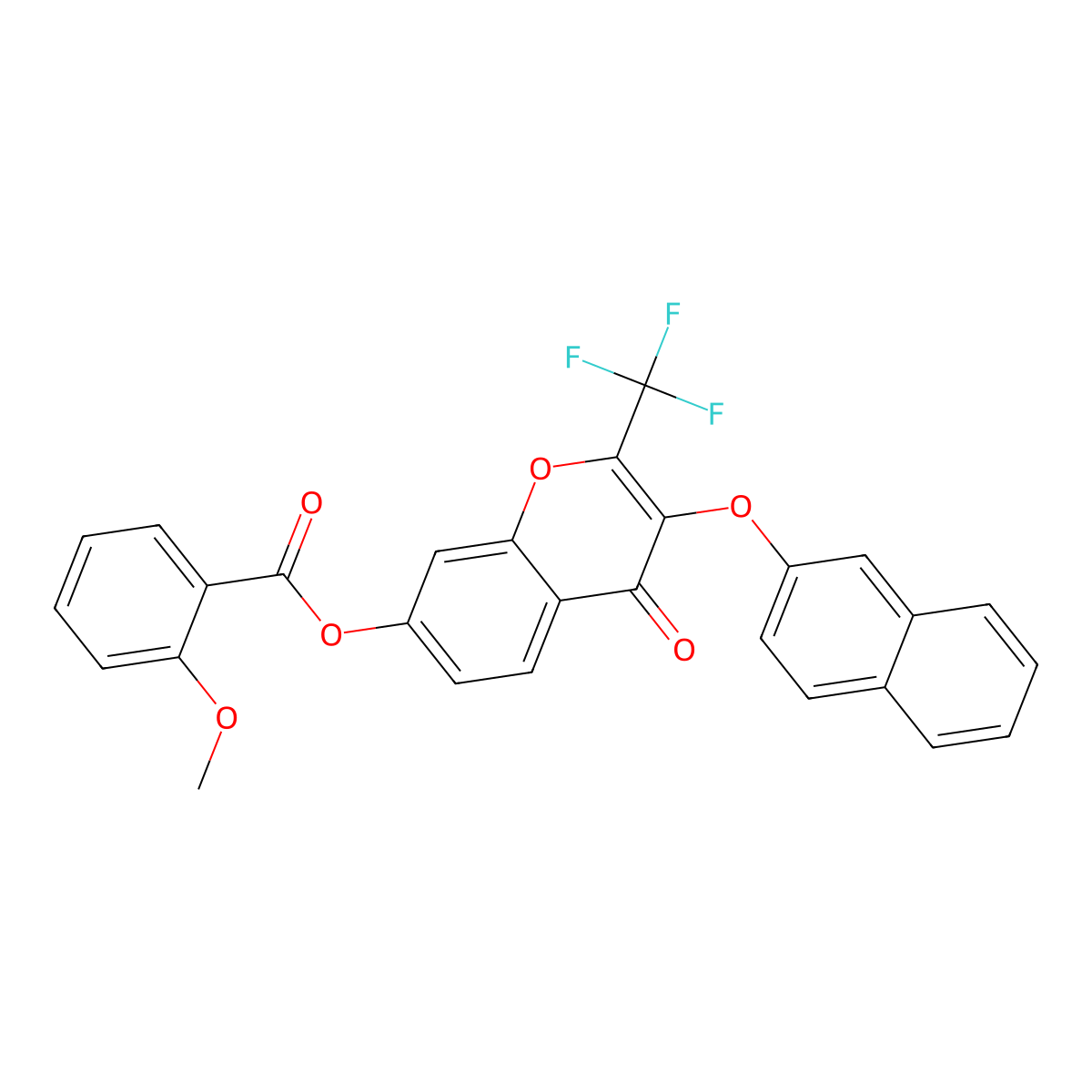 3-(2-naphthyloxy)-4-oxo-2-(trifluoromethyl)-4H-chromen-7-yl 2-methoxybenzoate molecular structure, CAS 371125-01-8
