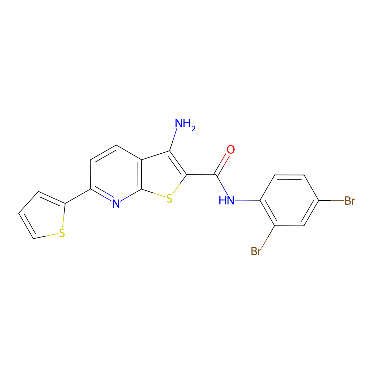3-amino-N-(2,4-dibromophenyl)-6-thien-2-ylthieno[2,3-b]pyridine-2-carboxamide molecular structure, CAS 371125-25-6