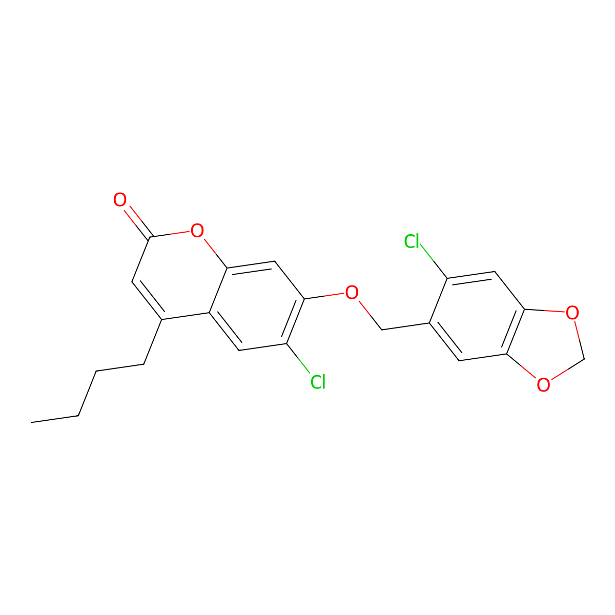 4-butyl-6-chloro-7-[(6-chloro-1,3-benzodioxol-5-yl)methoxy]-2H-chromen-2-one molecular structure, CAS 371126-15-7