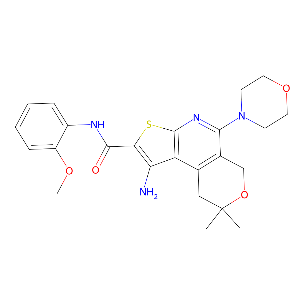 1-amino-N-(2-methoxyphenyl)-8,8-dimethyl-5-morpholino-8,9-dihydro-6H-pyrano[4,3-d]thieno[2,3-b]pyridine-2-carboxamide molecular structure, CAS 371126-39-5