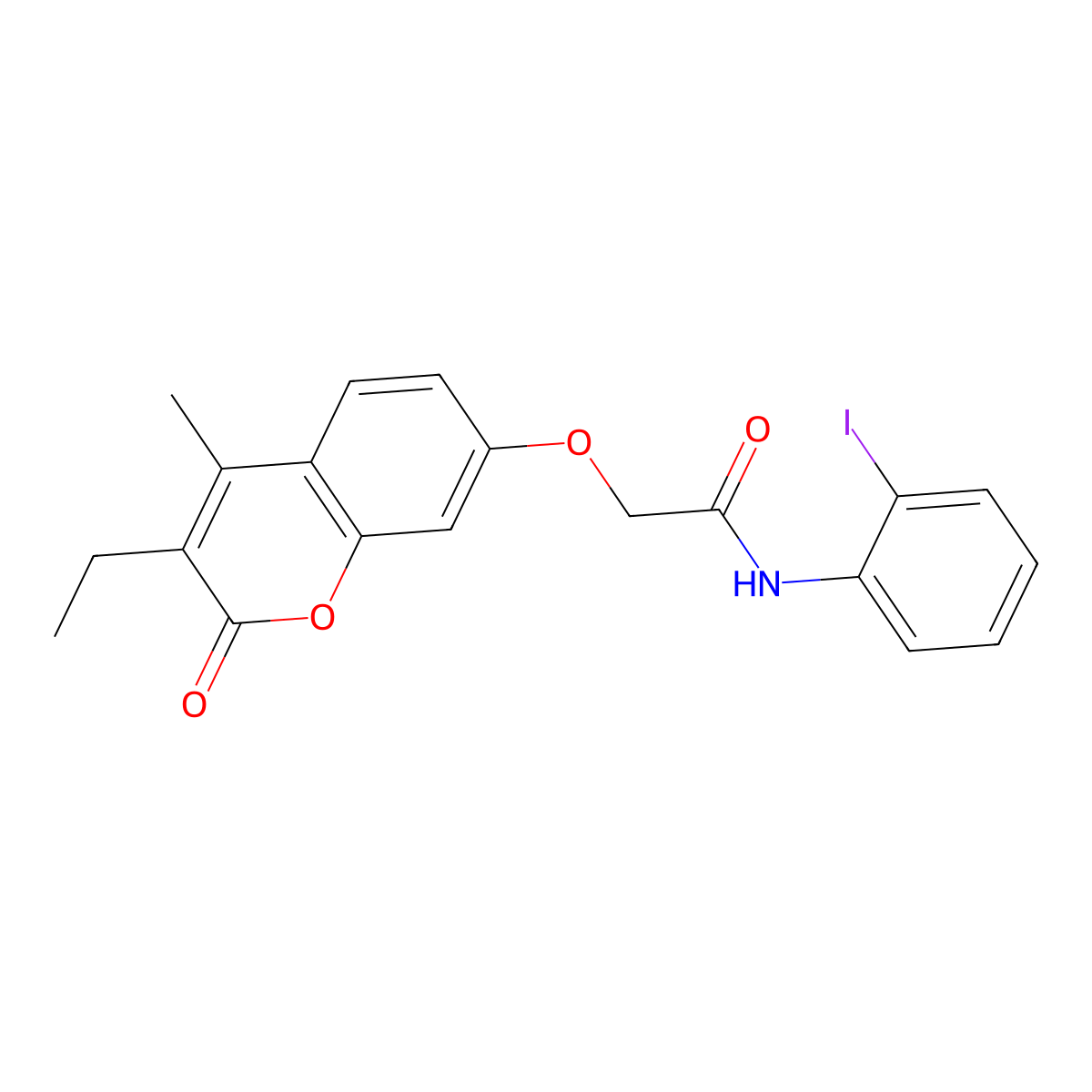 2-(3-ethyl-4-methyl-2-oxochromen-7-yl)oxy-N-(2-iodophenyl)acetamide molecular structure, CAS 371126-49-7
