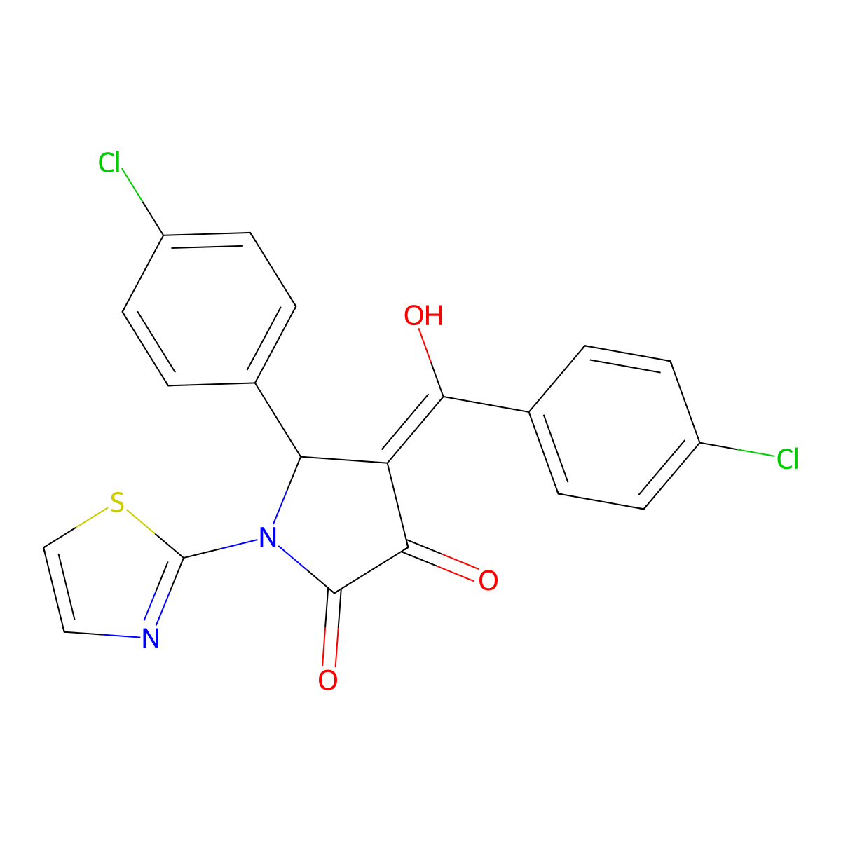 5-(4-Chlorophenyl)-4-[(4-chlorophenyl)-hydroxymethylidene]-1-(1,3-thiazol-2-yl)pyrrolidine-2,3-dione molecular structure, CAS 371126-50-0