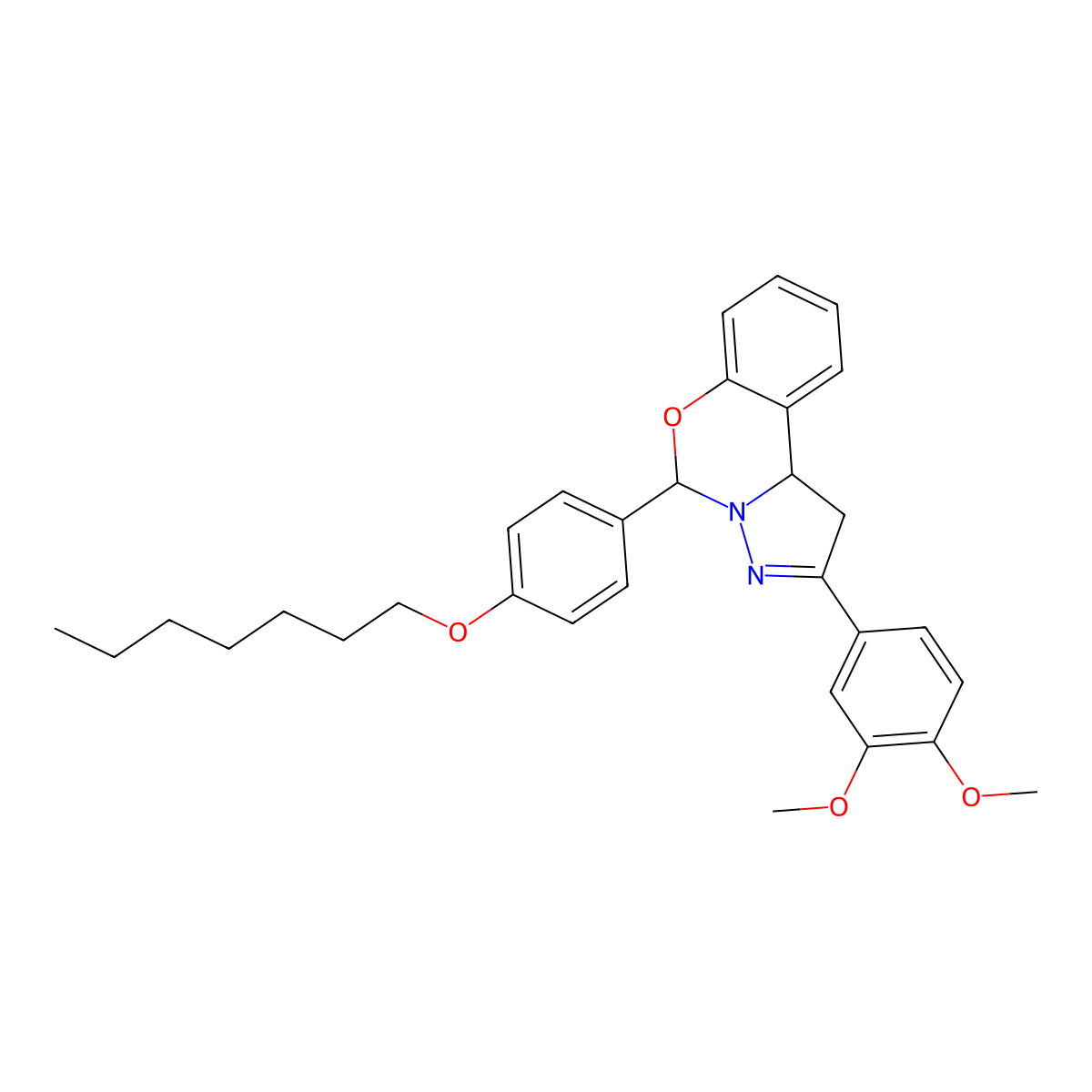 2-(3,4-Dimethoxyphenyl)-5-[4-(heptyloxy)phenyl]-1,10b-dihydropyrazolo[1,5-c][1,3]benzoxazine molecular structure, CAS 371127-10-5