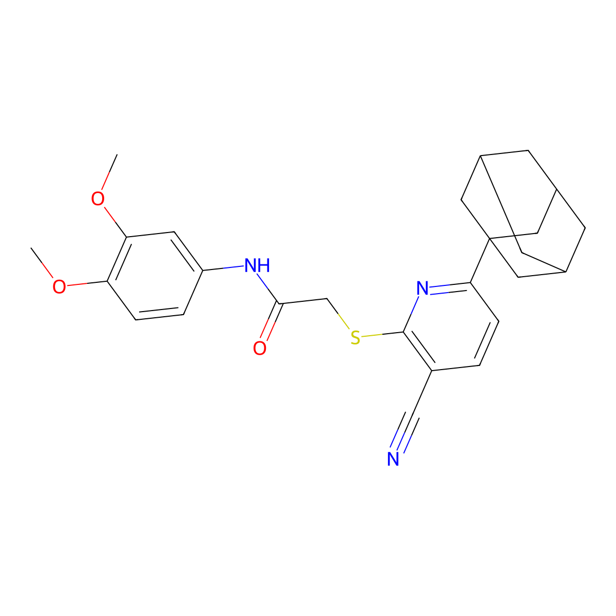 2-[6-(1-adamantyl)-3-cyanopyridin-2-yl]sulfanyl-N-(3,4-dimethoxyphenyl)acetamide molecular structure, CAS 371127-15-0