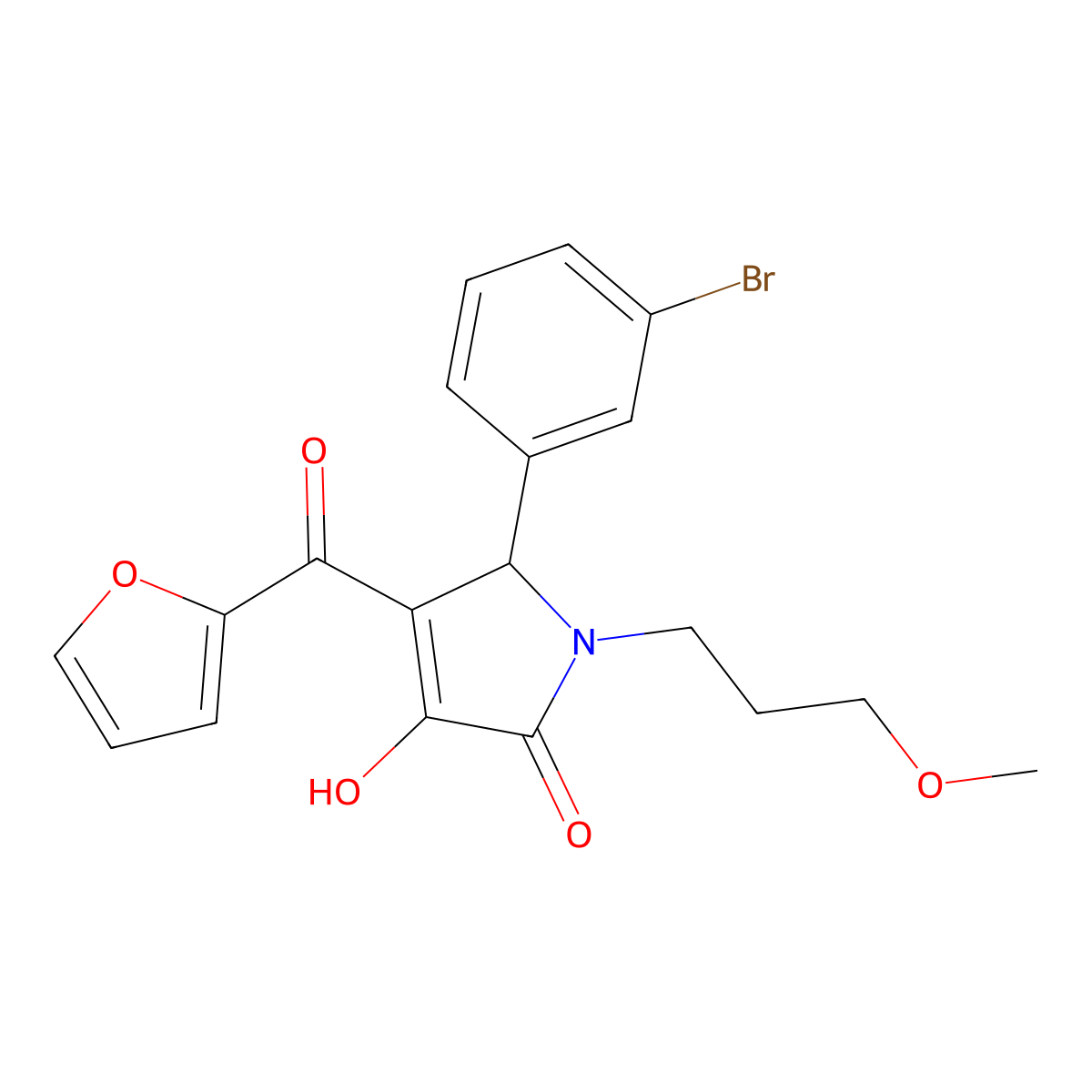 (4E)-5-(3-bromophenyl)-4-[furan-2-yl(hydroxy)methylidene]-1-(3-methoxypropyl)pyrrolidine-2,3-dione molecular structure, CAS 371127-25-2
