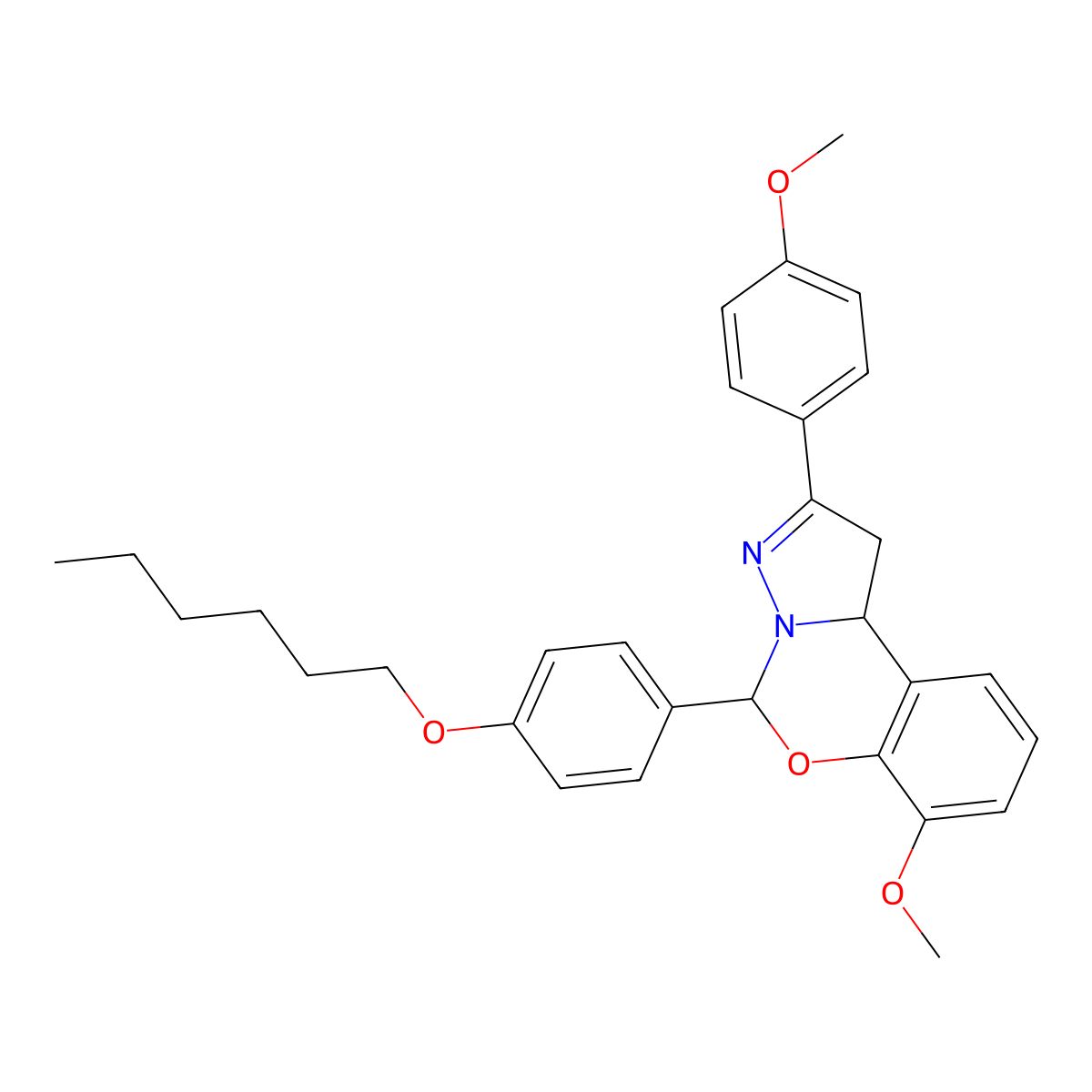 5-[4-(Hexyloxy)phenyl]-7-methoxy-2-(4-methoxyphenyl)-1,10b-dihydropyrazolo[1,5-c][1,3]benzoxazine molecular structure, CAS 371127-31-0