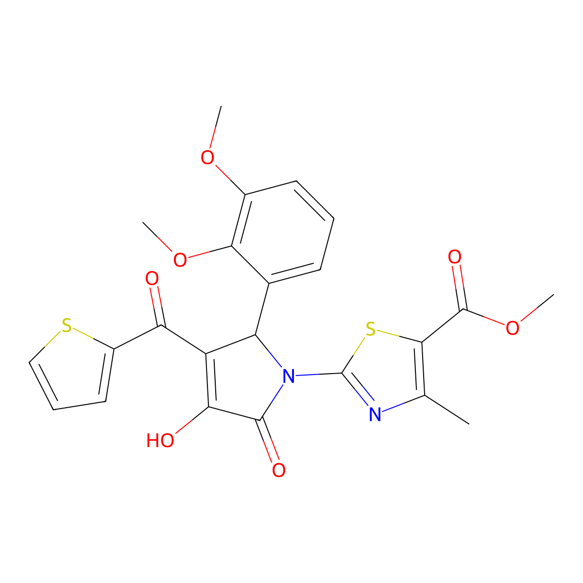 methyl 2-{(3E)-2-(2,3-dimethoxyphenyl)-3-[hydroxy(thiophen-2-yl)methylidene]-4,5-dioxopyrrolidin-1-yl}-4-methyl-1,3-thiazole-5-carboxylate molecular structure, CAS 371127-49-0